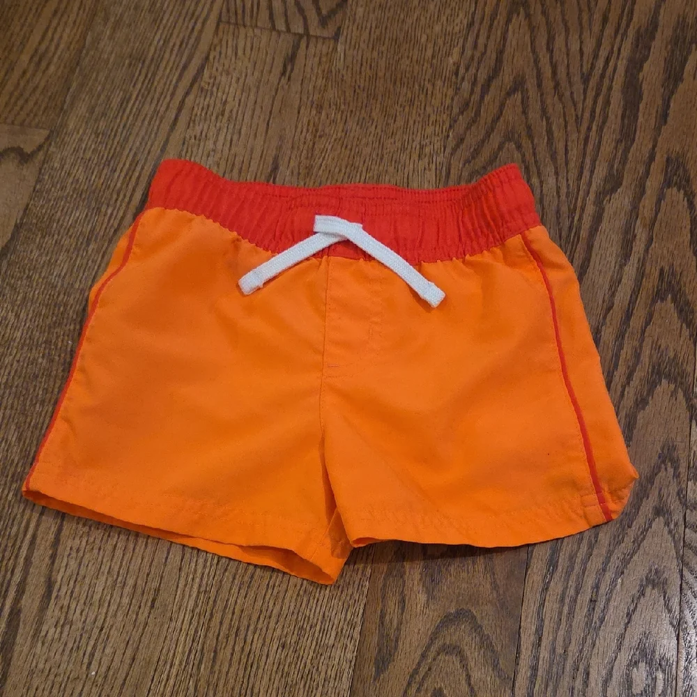 Cat & Jack - Vibrant Orange Swim Trunks with Red Accent- Toddler Size 3T